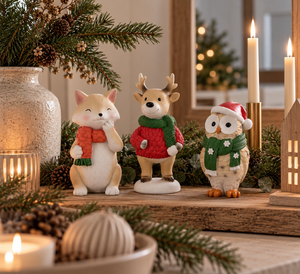 Julefigurer af Vinterdyr i Strik | 15 cm, Sæt af 3