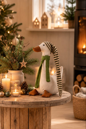 Juleand med hue | Sand/Grøn, 50 cm