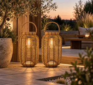 Solcellelanterne i flet design | Lysebrun, H45