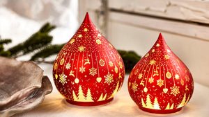 LED Glas Spir med Julemotiv & Timer | Rød