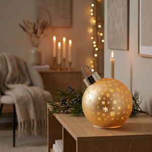 LED Julekugle med Snefnug | Guld, 15 cm