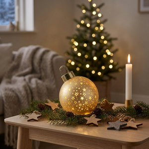 LED Julekugle med Stjerner | Guld, 15 cm