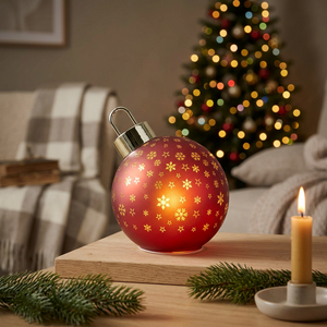 LED Julekugle med Snefnug | Rød, 15 cm